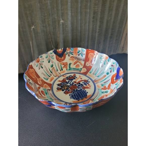 Imari Scalloped Blue Basket With Its Stunnimg Floral Center Bowl 10 In - Picture 1 of 7